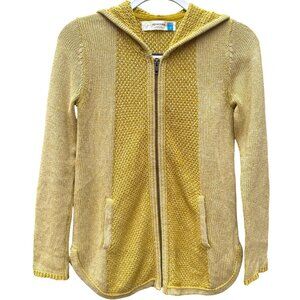 Sparrow Anthropologie Gold & Yellow Hooded Knit Cardigan With Zipper & Pockets